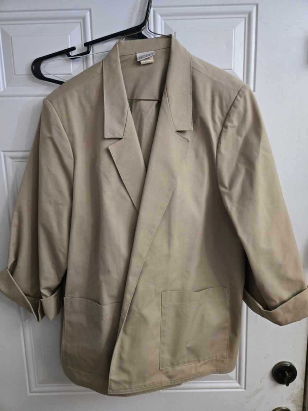 Vintage Koret Beige Cotton Jacket Classic 3/4 Sleeve Union Made USA 80s 90s